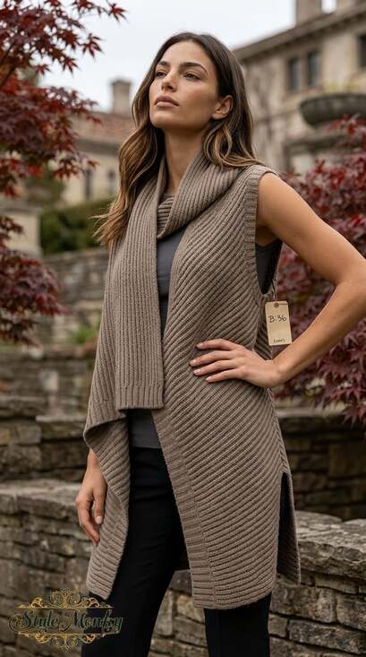Unbranded Sweaters - Ribbed Knit Sweater Vest Size 36 Brown Sleeveless Asymmetric